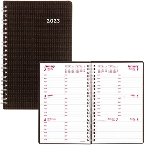 Brownline® DuraFlex Weekly Planner, 8" x 5", 50% Recycled, Black, January To December 2023, CB75V.BLK - Weekly - 12 Month - January 2023 - December 2023 - 7:00 AM to 6:00 PM - Hourly - 1 Week Double Page Layout - 5" x 8" White Sheet - Twin W