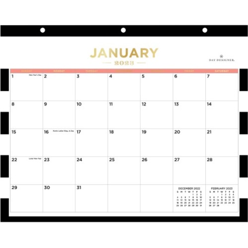 Day Designer Monthly Tablet Calendar, 11” x 8-3/4”, Rugby Stripe Black, January To December 2023, 138755 - Monthly - 12 Month - January 2023 - December 2023 - 1 Month Single Page Layout - 8 3/4" x 11" White Sheet - Tapebound - White, Black Str