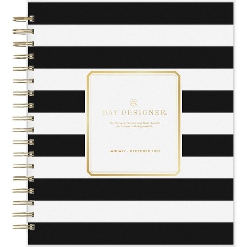 Day Designer Daily/Monthly Planning Calendar, 8” x 10”, Rugby Stripe Black Frosted, January To December 2023, 138757 - Medium Size - Daily, Monthly - 12 Month - January 2023 - December 2023 - Hourly - 1 Day Single Page Layout 1 Month Double Pa