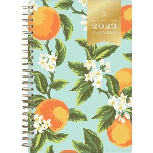 Day Designer Weekly/Monthly Planning Calendar, 5” x 8”, Orange Blossom Mint, January To December 2023, 138803 - Small Size - Monthly, Weekly - 12 Month - January 2023 - December 2023 - 1 Week, 1 Month Double Page Layout - 8" x 5" White Sheet -
