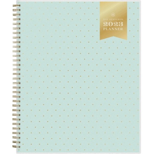 Day Designer Weekly/Monthly Planning Calendar, 8-1/2” x 11”, Swiss Dot Mint, January To December 2023, 141233 - Medium Size - Monthly, Weekly - 12 Month - January 2023 - December 2023 - 1 Week, 1 Month Double Page Layout - 11" x 8 1/2" White S