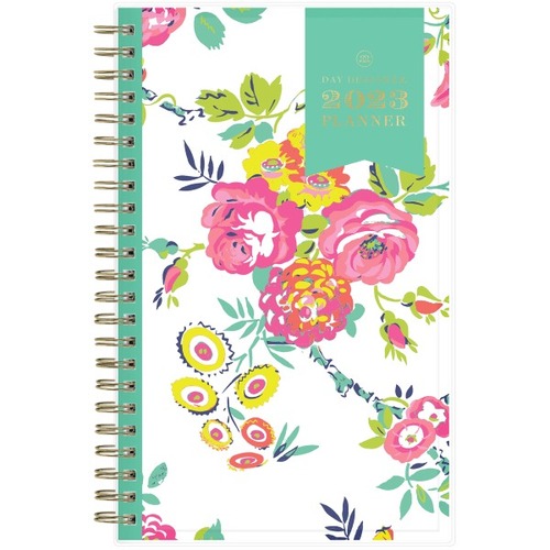 Day Designer Weekly/Monthly Planning Calendar, 5” x 8”, Peyton White, January To December 2023, 103619 - Personal - Monthly, Weekly - 12 Month - January 2023 - December 2023 - 1 Week, 1 Month Double Page Layout - 5" x 8" White Sheet - Twin Wir