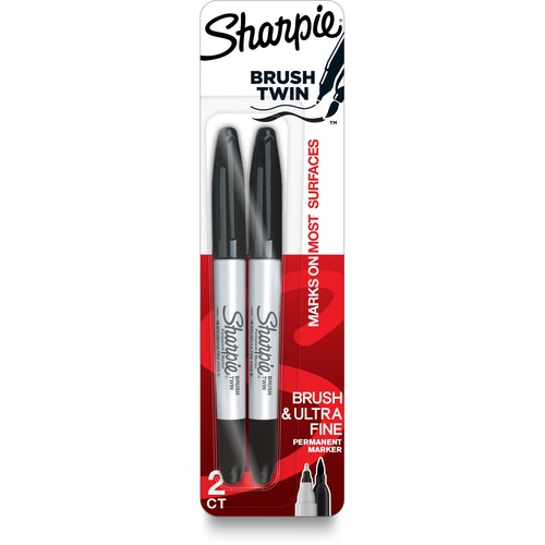 Sharpie Brush Twin Permanent Markers - Ultra Fine Marker Point - Brush Marker Point Style - Black - 2 / Pack