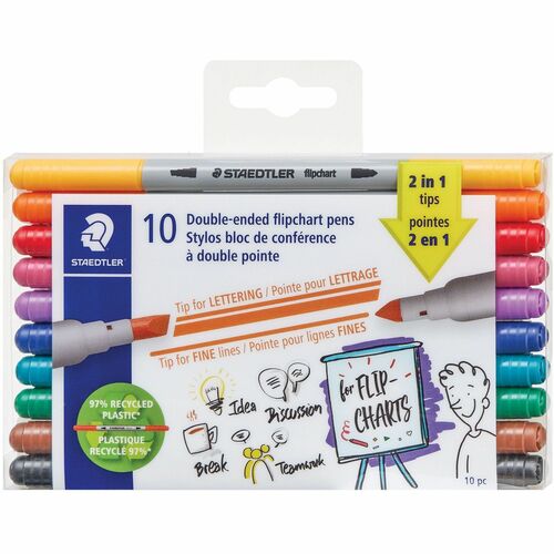 Staedtler Double-ended Dry Erase Pens - Chisel, Bullet Marker Point Style - Assorted Dry Ink - 10 / Pack