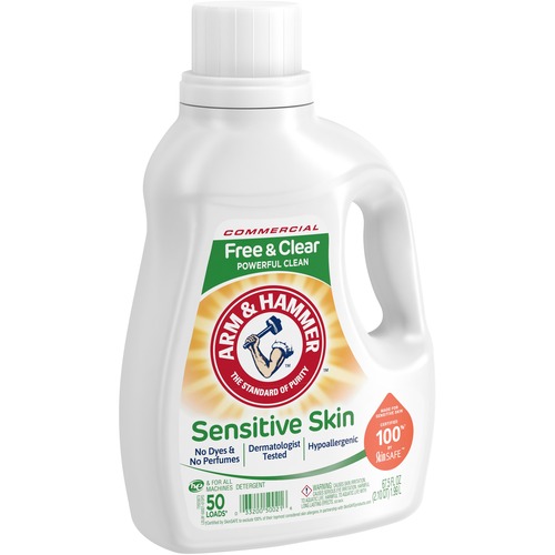 Arm & Hammer Free & Clear Liquid Detergent - 67.5 fl oz (2.1 quart) - Hypoallergenic, Dye-free, Preservative-free, Scent-free, Allergen-free - Clear Bottle - 1 Each