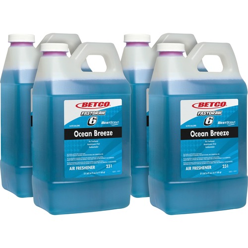 Betco BestScent Ocean Breeze Deodorizer - FASTDRAW 6 - Concentrate Liquid - 67.6 fl oz (2.1 quart) - Ocean Breeze Scent - 4 / Carton - Turquoise
