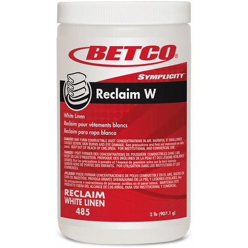Betco Symplicity Reclaim W Laundry Powder - Concentrate Powder - 32 oz (2 lb) - Mild Chlorine ScentJar - 6 / Carton - Off White