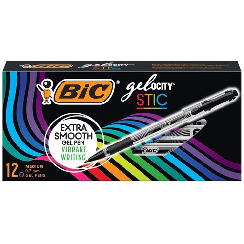 BIC Gel-ocity Stic Gel Pens - Black Gel-based Ink - 12 / Box