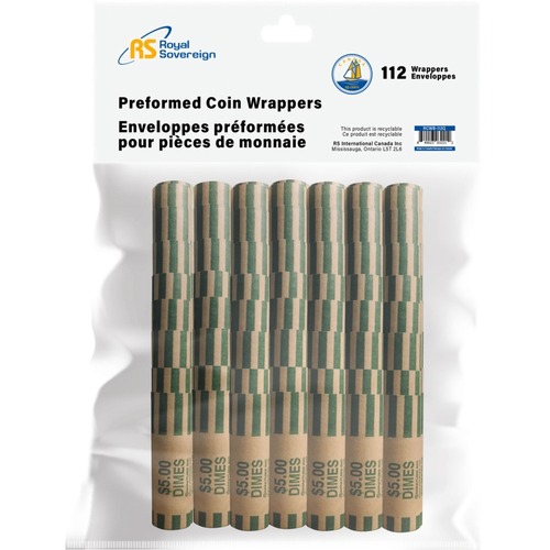 Royal Sovereign Preformed Coin Wrappers - 112 Wrap(s) - 10¢ Denomination