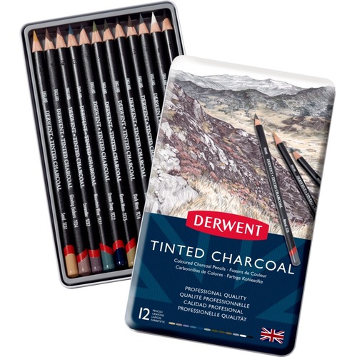 Derwent Tinted Charcoal Pencils - 4 mm Lead Diameter - Assorted Lead - 12 / Pack