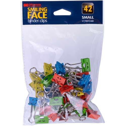 Officemate Smiling Face Binder Clips - Small - 0.75" (19.05 mm) Width - 0.4" Size Capacity - for Binding - 42 / Pack - Assorted - Metal