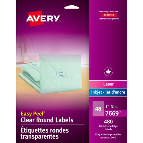Avery® Easy Peel Address Label - Round - Laser, Inkjet - 480 / Pack - Print-to-the Edge - Mailing & Address Labels - AVE7669