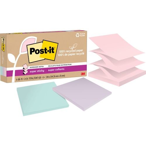 Post-it® Super Sticky Adhesive Note - 420 - 3" x 3" - 70 Sheets per Pad - Assorted Wanderlust Pastel - Removable, Repositionable, Recyclable, Pop-up - 6 Pad - Adhesive Note Pads - MMMR330R6SSNRP