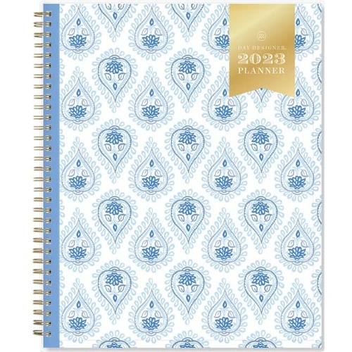 Day Designer Weekly/Monthly Planning Calendar, 8-1/2” x 11”, Perfectly Paisley Blue, January To December 2023, 138789 - Medium Size - Weekly, Monthly - 12 Month - January 2023 - January 2023 - 1 Week, 1 Month Double Page Layout - 11" x 8 1/2" 