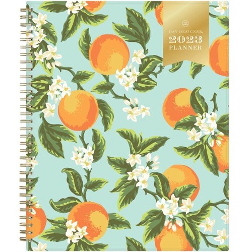 Day Designer Weekly/Monthly Planning Calendar, 8-1/2” x 11”, Orange Blossom Mint, January To December 2023, 138801 - Medium Size - Monthly, Weekly - 12 Month - January 2023 - December 2023 - 1 Week, 1 Month Double Page Layout - 11" x 8 1/2" Wh