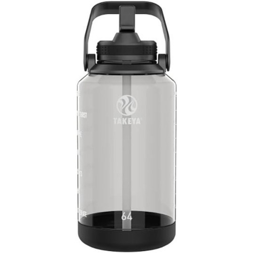 Takeya Motivational Tritan Straw Water Bottle, 64 Oz, Stormy Black - 2 quart - Stormy Black - Polypropylene, Plastic