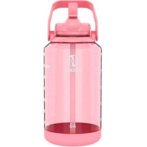 Takeya Motivational Tritan Straw Water Bottle, 64 Oz, Flutter Pink - 2 quart - Flutter Pink - Polypropylene, Plastic
