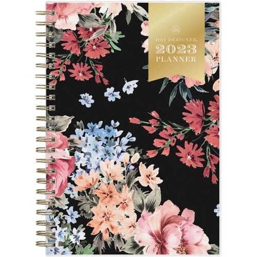 Day Designer Weekly/Monthly Planning Calendar, 5” x 8”, Romance Black Frosted, January To December 2023, 138796 - Small Size - Weekly, Monthly - 12 Month - January 2023 - December 2023 - 1 Week, 1 Month Double Page Layout - 8" x 5" White Sheet