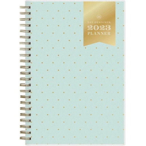 Day Designer Weekly/Monthly Planning Calendar, 5” x 8”, Swiss Dot Mint Frosted, January To December 2023, 141234 - Small Size - Monthly, Weekly - 12 Month - January 2023 - December 2023 - 1 Week, 1 Month Double Page Layout - 8" x 5" White Shee