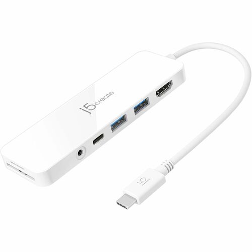 j5create JCD373 USB-C Multi-Port Hub with Power Delivery - for Notebook/Monitor/Projector/Flash Drive/Keyboard/Mouse/TV/Projector/Speaker/Headphone - Charging Capability - Memory Card Reader - SD, microSD - USB Type C - 1 Displays Supported - 4K UHD, 4K, 