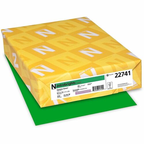 Wausau Paper AstroBrights 65 lb Cardstock - Letter - 8 1/2" x 11" - 65 lb Basis Weight - Acid-free, Lignin-free, High-impact, Long Lasting - Green - 250/Pack - 1 Pack