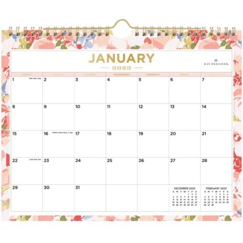 Day Designer Monthly Safety Wirebound Wall Calendar, 8-3/4" x 11", Petals, January to December 2023, 138753 - Medium Size - Monthly - 12 Month - January 2023 - December 2023 - 1 Month Single Page Layout - 8 3/4" x 11" White Sheet - Twin Wire - W