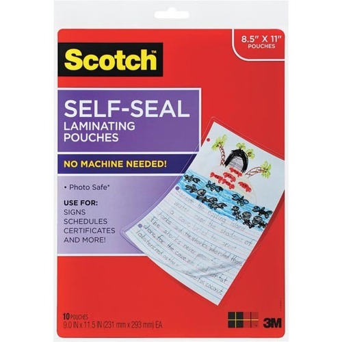 Scotch® Self-Sealing Laminating Pouches LS854-10G, 9" x 11.5", Clear, Pack of 10 Laminating Sheets - Laminating Pouch/Sheet Size: 0.45"Length - Photo-safe, Acid-free - Transparent - Polypropylene - 10 Pack