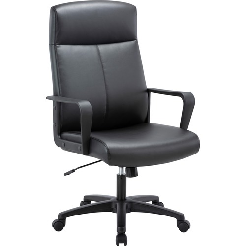 Lorell High-Back Bonded Leather Chair - Black Bonded Leather Seat - Black Bonded Leather Back - High Back - Armrest - 1 Each