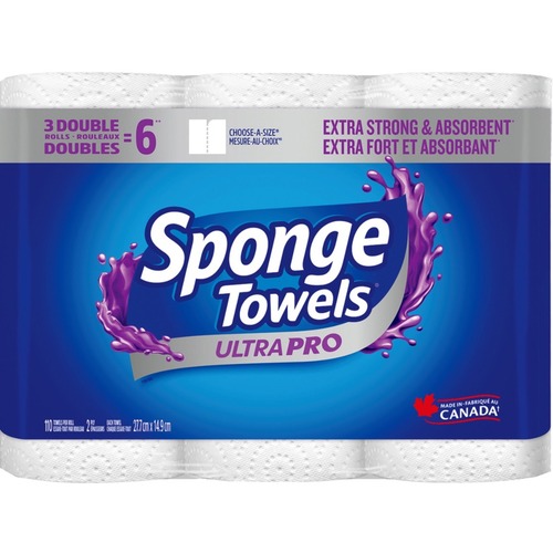 SpongeTowels UltraPRO Double Choose-A-Size Paper Towels - 2 Ply - 110 Sheets/Roll - Paper - Absorbent, Thick - 3 / Pack - Kitchen Style Paper Towels - KRI101476