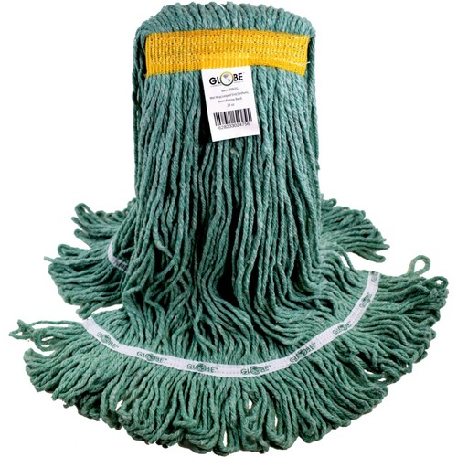 Globe Syn-Pro Synthetic Narrow Band Wet Green Looped End Mop - 6.10" Width x 36.61" Length - Synthetic - Green - 12Pack - Mops & Mop Refills - GCP3091G
