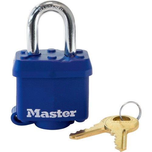 Master Lock Laminated Padlock - Keyed Different - 0.28" (7 mm) Shackle Diameter - Weather Resistant, Dirt Resistant, Pry Resistant - Thermoplastic, Laminated Steel - Blue - 1 Each