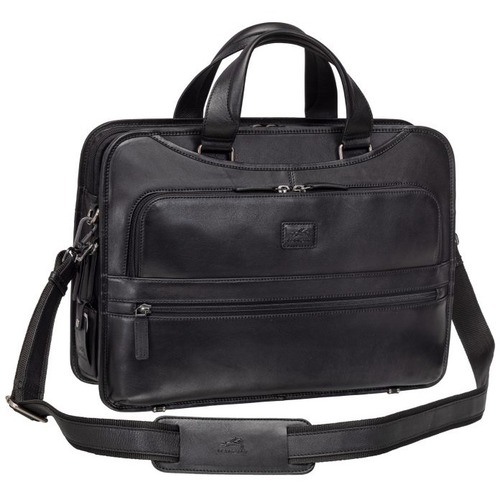 MANCINI Milan Carrying Case (Briefcase) for 15.6" Notebook, Tablet - Black - Full Grain Cowhide Leather Body - Shoulder Strap - 12.15" (308.61 mm) Height x 16.50" (419.10 mm) Width x 4.50" (114.30 mm) Depth - 1 Each - Laptop Cases & Bags - MLG959805BK
