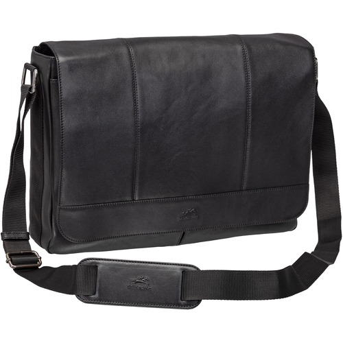 MANCINI Milan Carrying Case (Messenger) for 15" Notebook, Tablet - Black - Full Grain Cowhide Leather Body - Shoulder Strap - 12" (304.80 mm) Height x 16.25" (412.75 mm) Width x 3.25" (82.55 mm) Depth - 1 Each