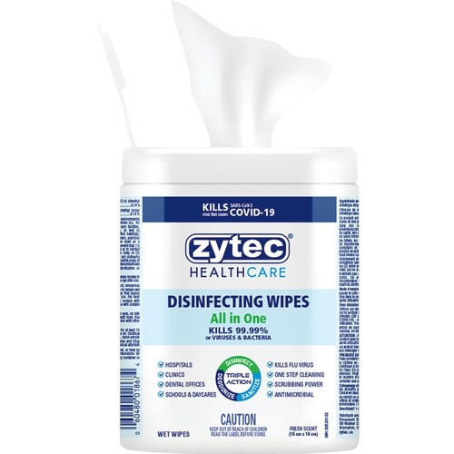 Zytec Healthcare All In One Disinfectant Wipes - Ready-To-Use Wipe5.91" (150 mm) Width x 7.09" (180 mm) Length - 180 / Tub - Cleaning Wipes - EMP01867
