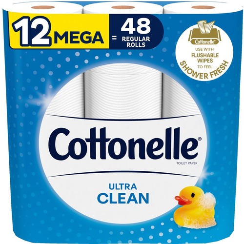 Cottonelle Ultra CleanCare Bathroom Tissue - 1 Ply - 312 Sheets/Roll - White - Soft - For Bathroom - 12 / Pack