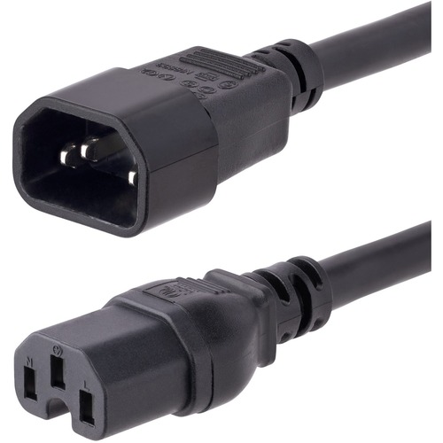 StarTech.com 10ft (3m) Heavy Duty Extension Cord, IEC C14 to IEC C15 Black Extension Cord, 15A 125V, 14AWG, Heavy Gauge Power Cable - 10ft (3m) Heavy duty extension cord w/ IEC 60320 C14 to C15 connectors; 125V at 15A (Max); Made with UL-listed components