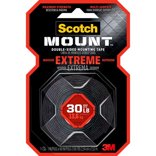 Scotch-Mount Extreme Double-Sided Mounting Tape - 5 ft Length x 1" Width - 1 Roll - Black