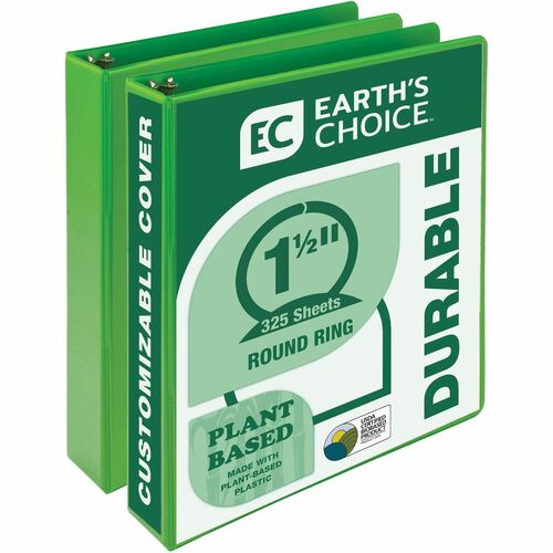 Samsill Earth's Choice Plant-based View Binders - 1 1/2" Binder Capacity - Letter - 8 1/2" x 11" Sheet Size - 3 x Round Ring Fastener(s) - Chipboard, Polypropylene, Plastic - Lime - Recycled - Bio-based, Durable, Recyclable, Punched, Clear Overlay, Non-gl