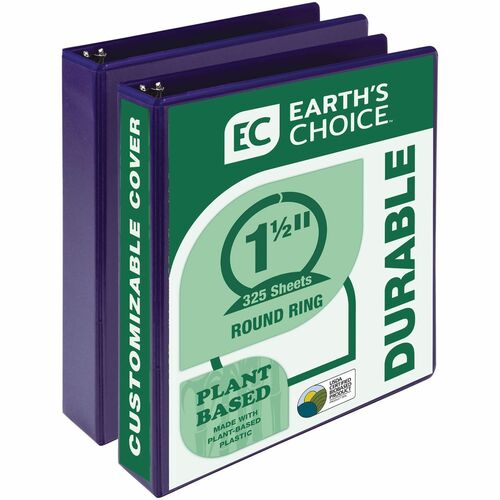 Samsill Earth's Choice Plant-based View Binders - 1 1/2" Binder Capacity - Letter - 8 1/2" x 11" Sheet Size - 3 x Round Ring Fastener(s) - Chipboard, Polypropylene, Plastic - Purple - Recycled - Bio-based, Durable, Recyclable, Punched, Clear Overlay, Non-