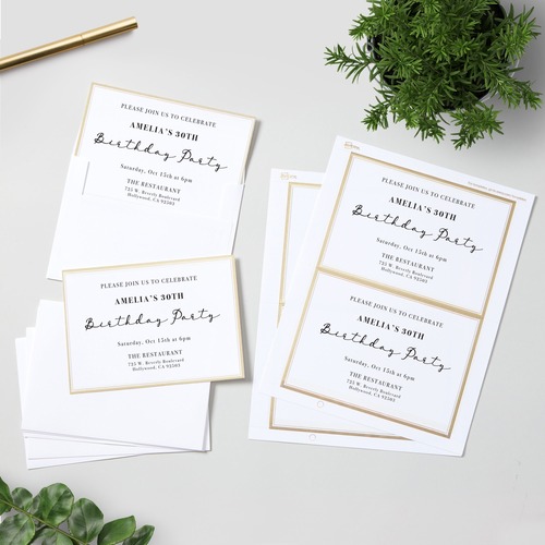 Avery® Invitation Cards with Metallic Gold Borders - 1 1/2" Width x 15/16" Length - Rectangle - White - Paper - 18 / Sheet - 29 / Pack