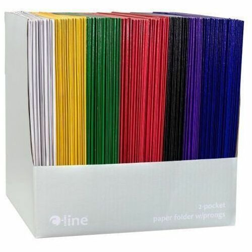 C-Line Letter Recycled Pocket Folder with Fastener - 8 1/2" x 11" - 3 x Prong Fastener(s) - 1/2" Fastener Capacity - 2 Pocket(s) - Paper Stock, Poly - Red, Yellow, Green, Blue, Purple, Black, White - Storage Pocket - 100 / Pack