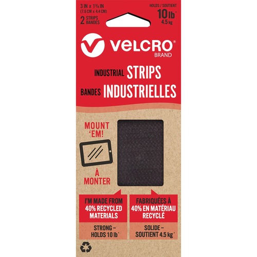 VELCRO Velcro Hook & Loop Fastener - 1.75" (44.5 mm) Length x 3" (76.2 mm) Width - 2 / Pack - Black -  - VEKVEL30189CAN