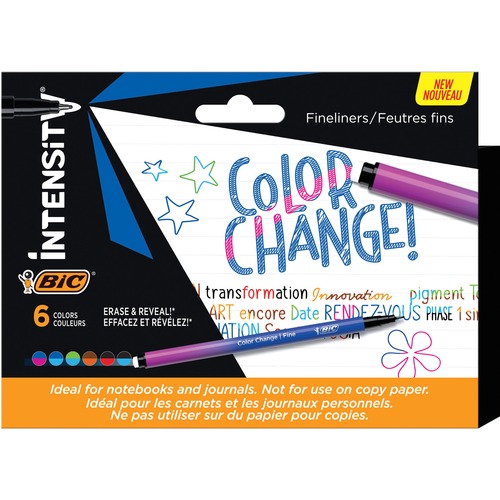 BIC Intensity Colour Change Fineliner, Fine Point (0.4mm), 6-Count Pack, Assorted Pens for Activity Kits and Colouring - Fine Marker Point - Bullet Marker Point Style - Assorted - 6 / Pack