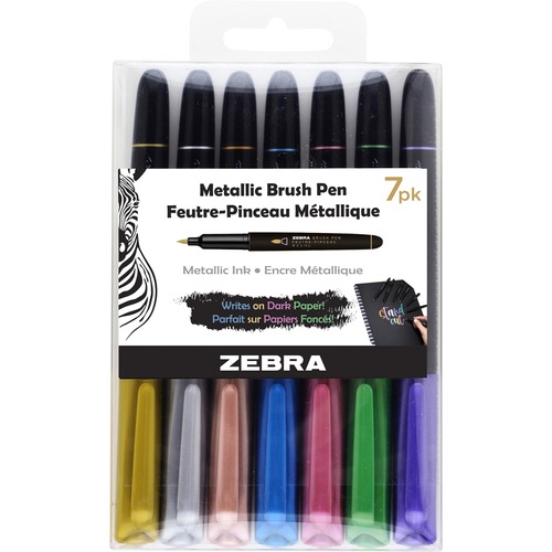 Zebra Pen Zensations Pen - Medium Pen Point - Brush Pen Point Style - Assorted Metallic Pigment-based Ink - 7 / Pack