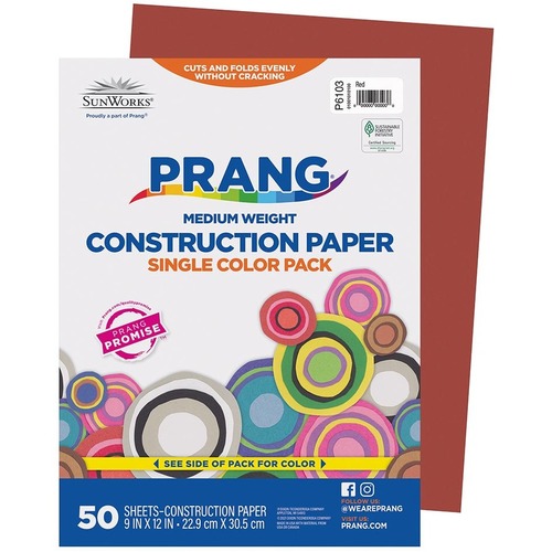 Prang Construction Paper - School Project, Art, Craft - 9" (228.60 mm)Width x 12" (304.80 mm)Length - 50 / Pack - Red - Paper