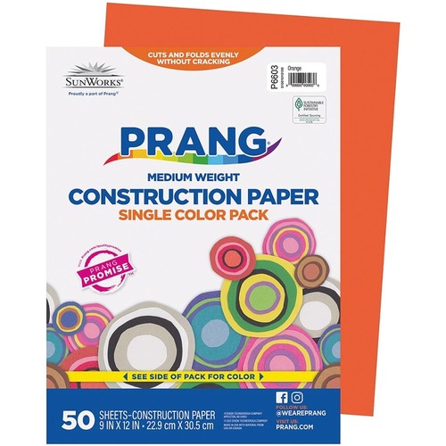 Prang Construction Paper - School Project, Art, Craft - 9" (228.60 mm)Width x 12" (304.80 mm)Length - 50 / Pack - Orange - Paper