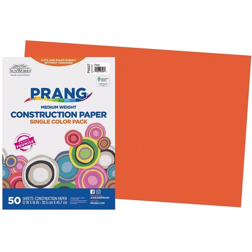 Prang Construction Paper - School Project, Art, Craft - 12" (304.80 mm)Width x 18" (457.20 mm)Length - 50 / Pack - Orange - Paper