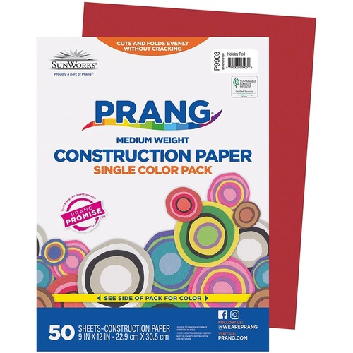 Prang Construction Paper - School Project, Art, Craft - 9" (228.60 mm)Width x 12" (304.80 mm)Length - 50 / Pack - Holiday Red - Paper