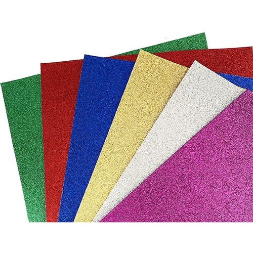 DBLG Import 9 12" Assorted Color Self-Adhesive Glitter Foam Sheets - 9" (228.60 mm)Width x 12" (304.80 mm)Length - 6 / Pack - Assorted - Foam