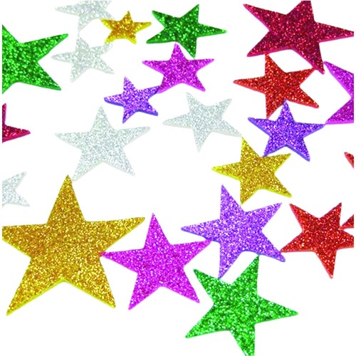 DBLG Import Self-Adhesive Foam Glitter Star Shapes Classpack - Craft - 120 / Pack - Assorted - Foam